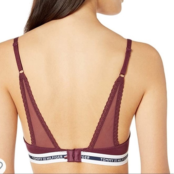 TOMMY HILFIGER LOGO SEAMLESS LACE TRIM PUSH-UP CONVERTIBLE BRA CABERNET 34C - Picture 2 of 8